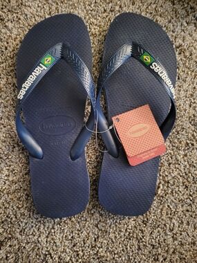 Havaianas Navy Blue Flip Flops with Brazilian Flag Accent